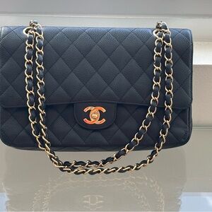 CHANEL Authentic Black Quilted Caviar Leather Bag